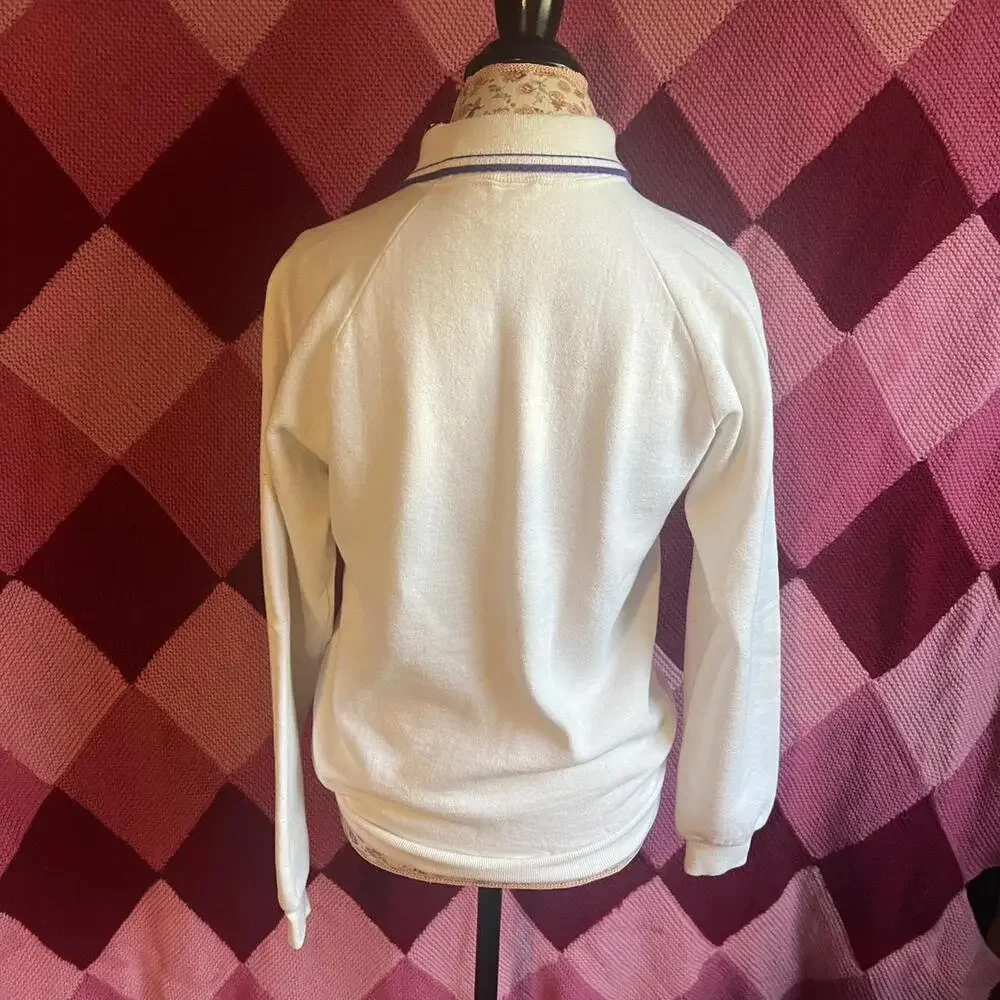 vintage 90s iris flower white collared sweatshirt - Picture 2 of 8